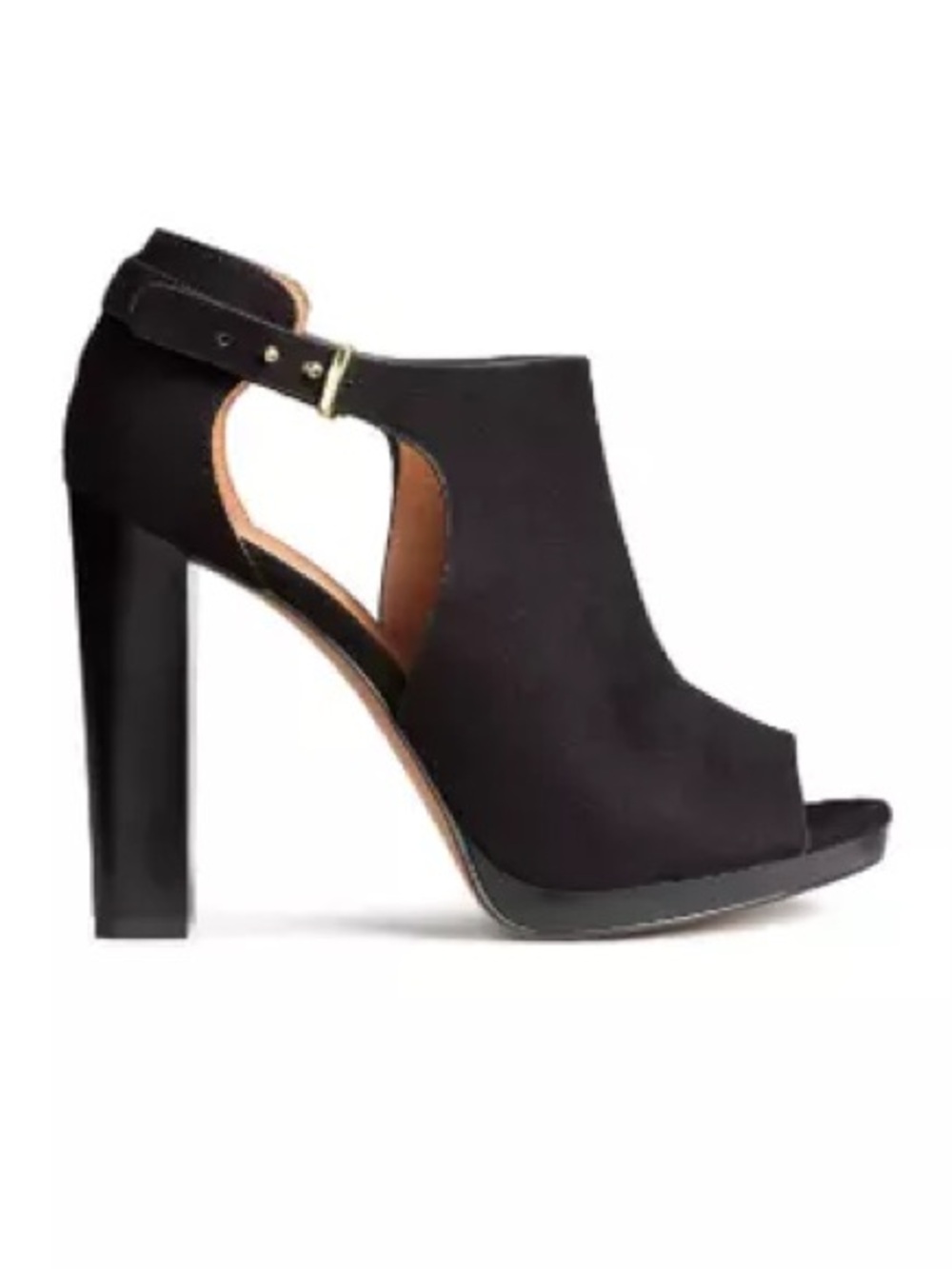 H&M Black Suede Open-Toe Block Heel Sandals with Ankle Buckle